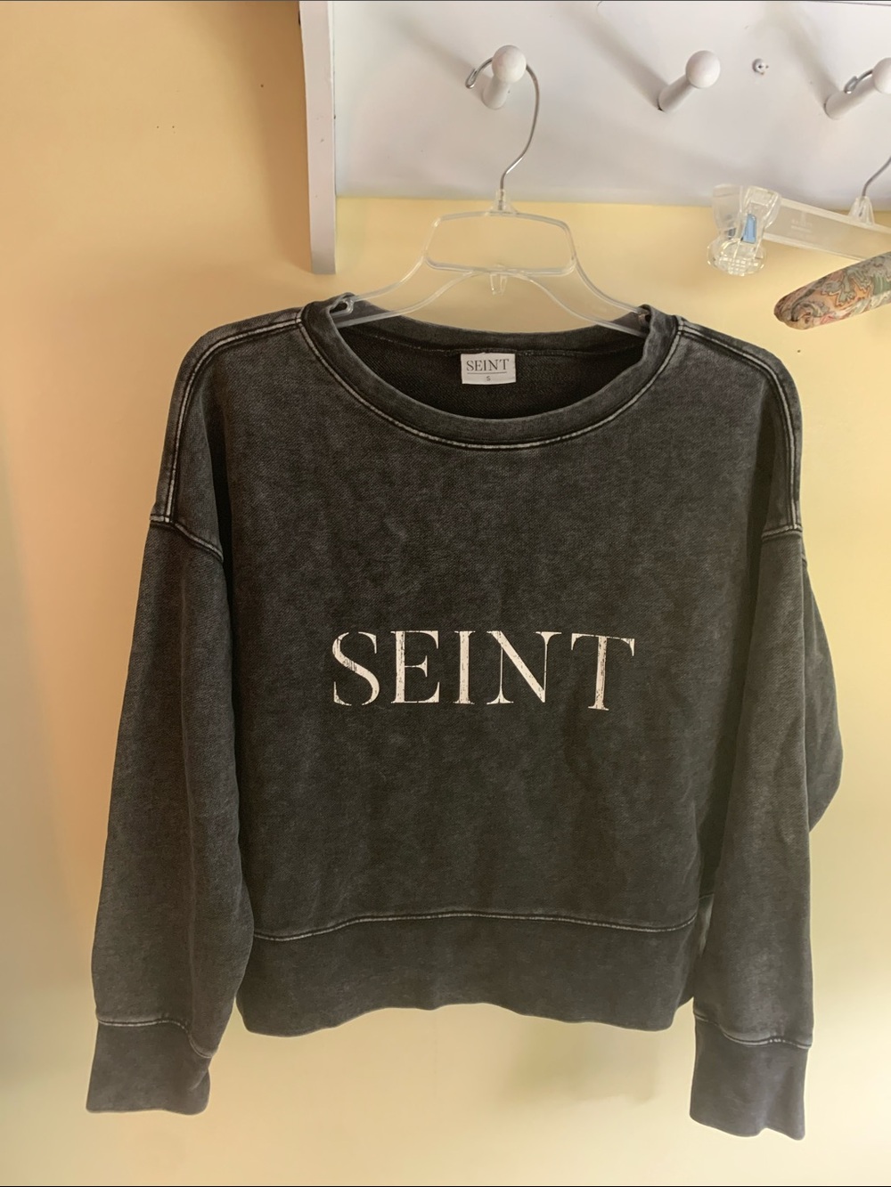 SEINT Washed Black Logo Crewneck Sweatshirt
